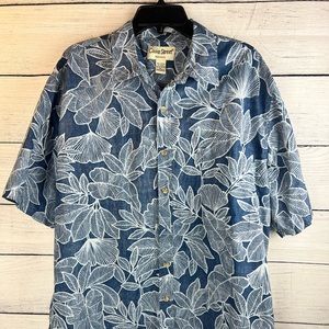 Cooke Street Mens Button-Up Shirt Blue Hawaiian Floral Short Sleeve Pocket XL